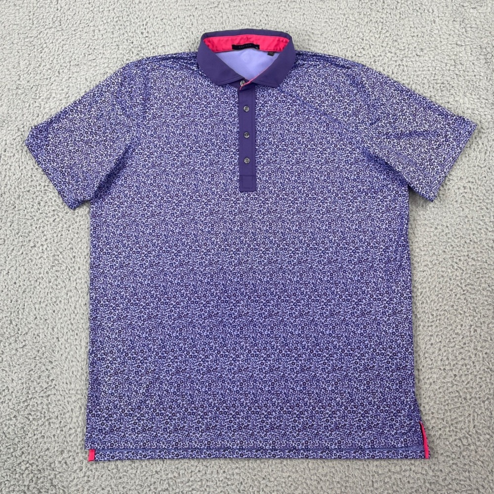 Greyson Polo Shirt Mens XL Purple Floral Print Short Sleeve Golf Performance